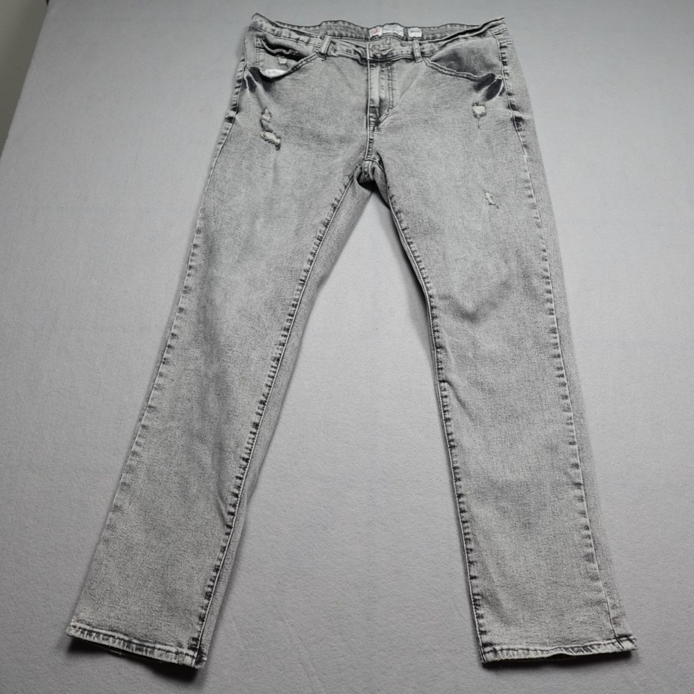 MBX Premium Denim Jeans Mens Gray 36x30 distressed washed Straight Fit logo